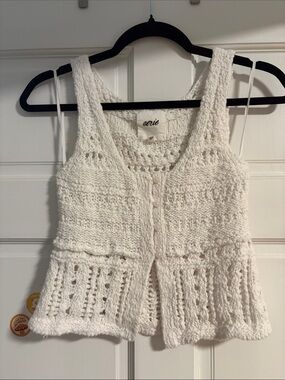 aerie White Crochet Button-Front Crop Tank
